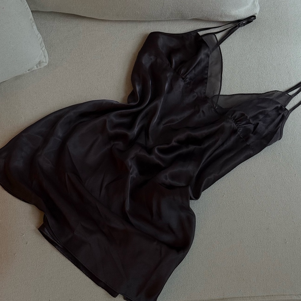 La SENZA true vintage charcoal grey Satin Slip with Double Spaghetti Straps